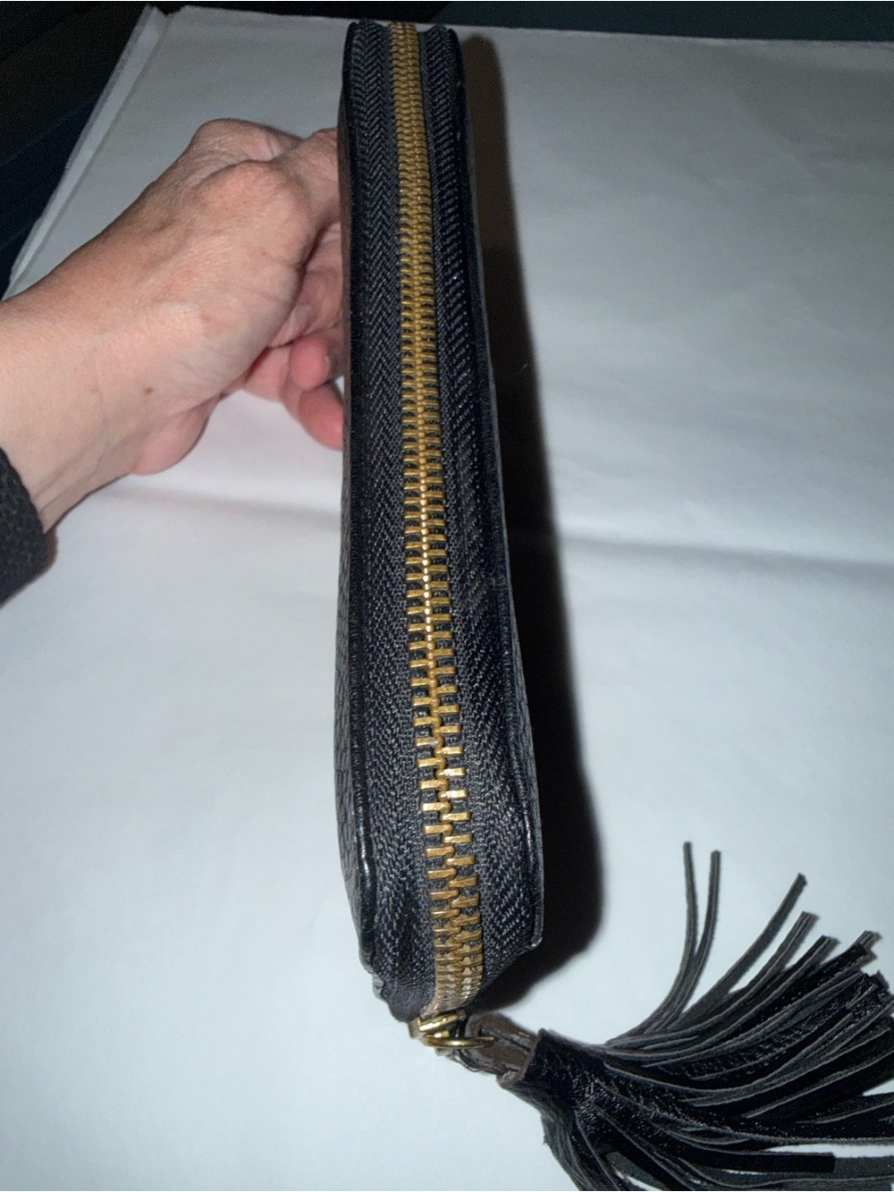 Fossil Black Pebbled Leather Zip Wallet with Tassel. Cow hide leather - Picture 8 of 8